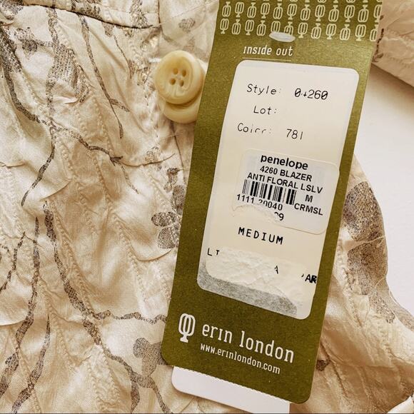 Erin London Blazer Jacket Cream Ivory Gold Floral Lightweight Jacket Medium NEW - Picture 5 of 14